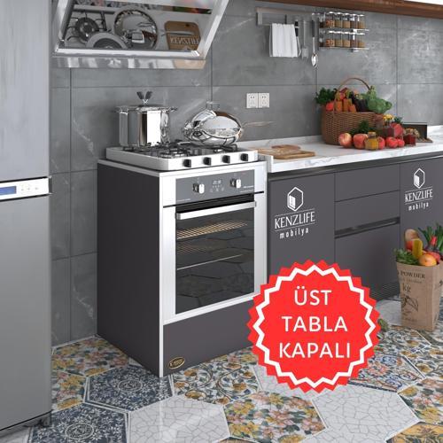 ankastre modülü kabini neon gri fırın ocak dolabı sabit tabla