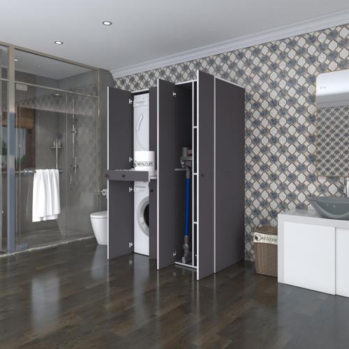 çamaşır-kurutma makinesi dolabı şahrur sağ gri 187*120*60 çekmeceli banyo