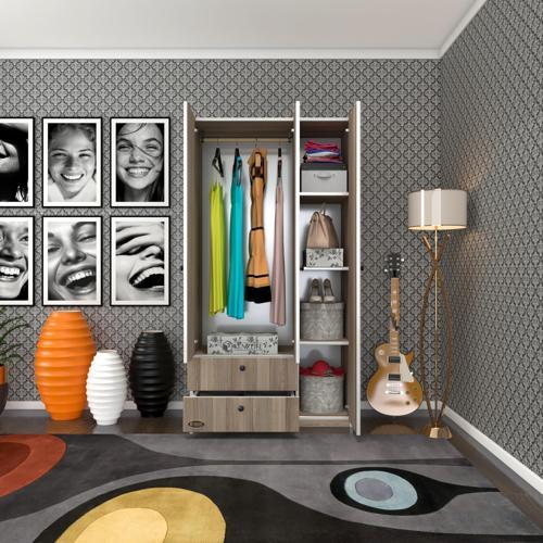 gardırop 3 kapılı kapaklı 2 çekmeceli manolya crd 173*90*42 gardolap dolap ofis