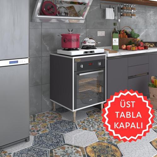 ankastre modülü kabini pança tantra gri 89-81*60*56 fırın ocak dolabı ayarlı ayaklı üstü kapalı