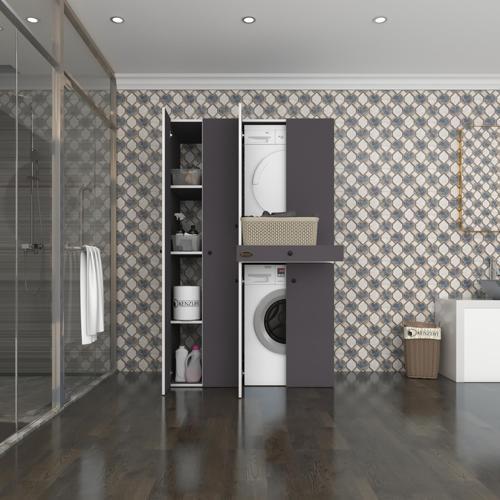 çamaşır-kurutma makinesi dolabı şahrur sol gri 187*120*60 çekmeceli banyo