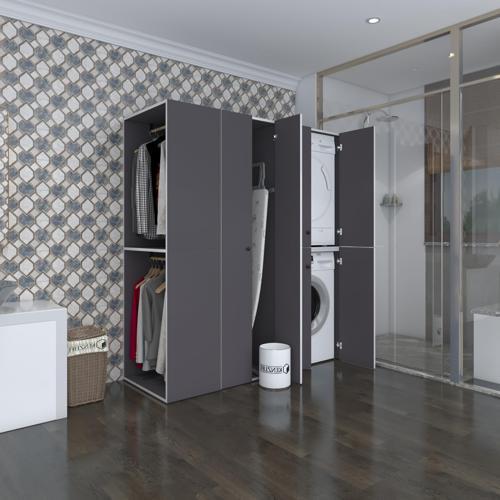 çamaşır-kurutma makinesi dolabı ve giysi dolabı bistami sol gri 180*160*60  banyo