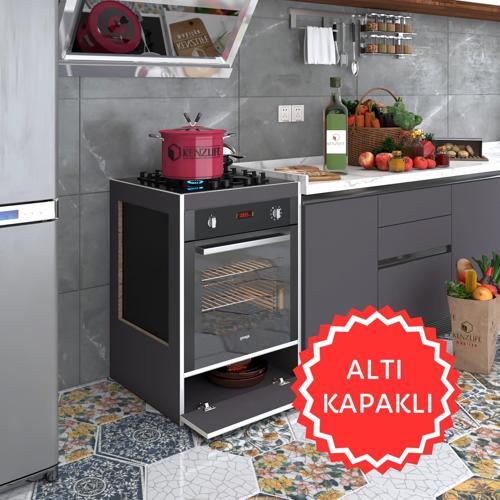 ankastre modülü kabini vanadyum3 gri fırın ocak dolabı kapaklı