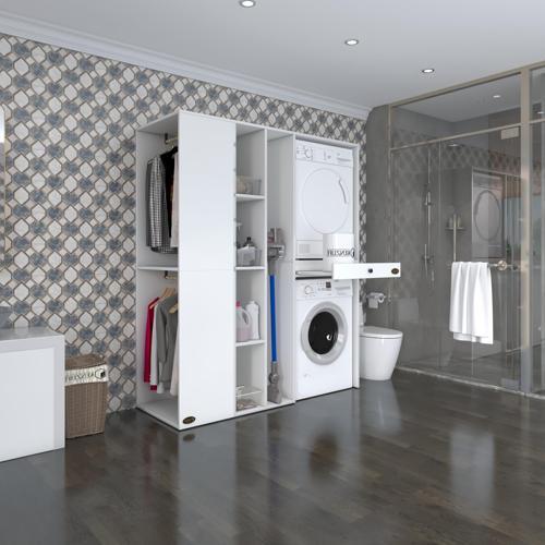 çamaşır-kurutma makinesi dolabı ve giysi dolabı çekmeceli attar sol byz 187*160*60  banyo