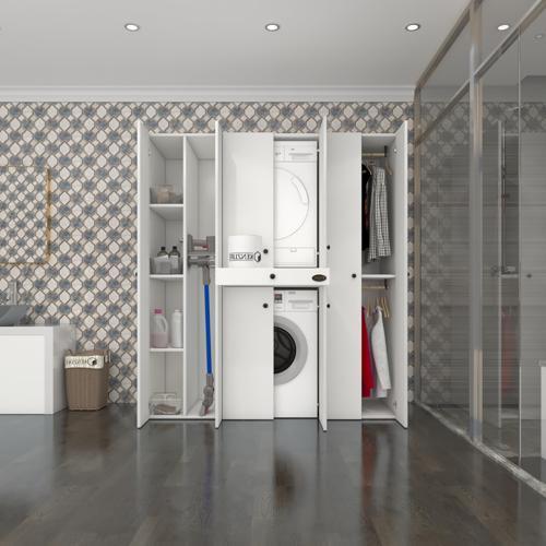 çamaşır-kurutma makinesi dolabı ve giysi dolabı çekmeceli ebuzer sol raf byz 187*160*60  banyo