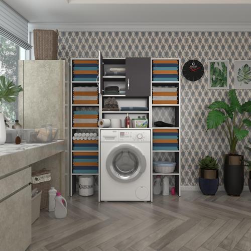 çamaşır makinesi dolabı hayzummaksduble gri 180*126*55 banyo kiler çift kapaklı arkalıklı