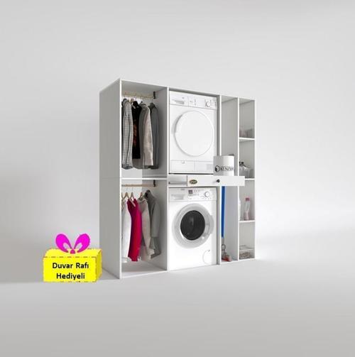 çamaşır-kurutma makinesi dolabı ve giysi dolabı çekmeceli hattab sağ raf byz 187*160*60  + tekli duvar rafı hed
