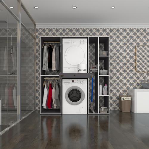 çamaşır-kurutma makinesi dolabı ve giysi dolabı çekmeceli hattab sağ raf gri 187*160*60  banyo
