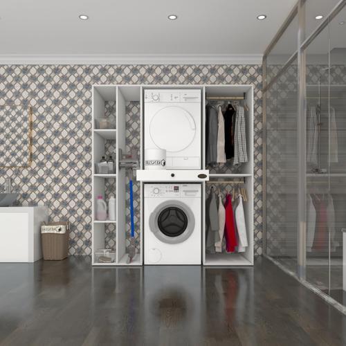 çamaşır-kurutma makinesi dolabı ve giysi dolabı çekmeceli hattab sol raf byz 187*160*60  banyo