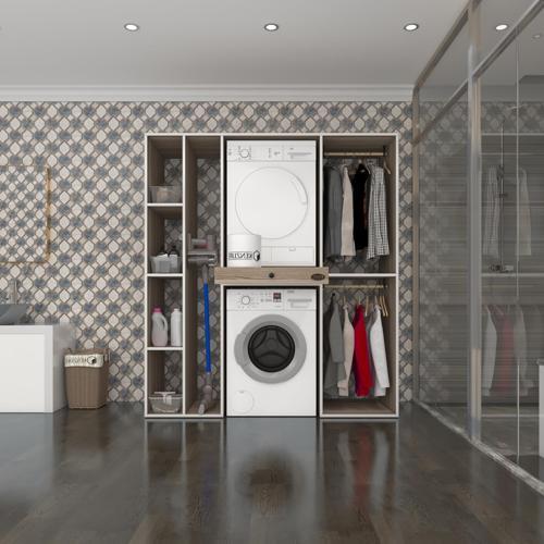 çamaşır-kurutma makinesi dolabı ve giysi dolabı çekmeceli hattab sol raf crd 187*160*60  banyo