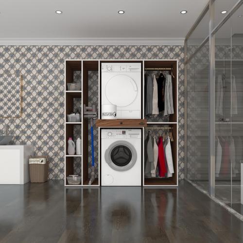 çamaşır-kurutma makinesi dolabı ve giysi dolabı çekmeceli hattab sol raf cvz 187*160*60  banyo