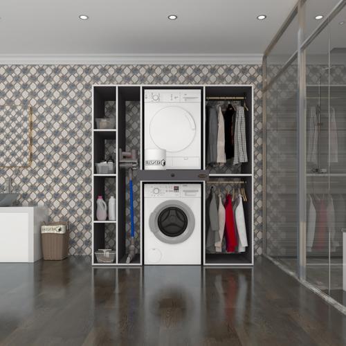 çamaşır-kurutma makinesi dolabı ve giysi dolabı çekmeceli hattab sol raf gri 187*160*60  banyo
