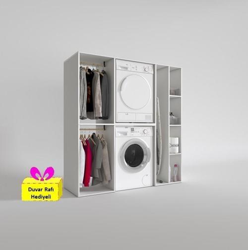 çamaşır-kurutma makinesi dolabı ve giysi dolabı cevheri sağ byz 180*170*60  + tekli duvar rafı hediye