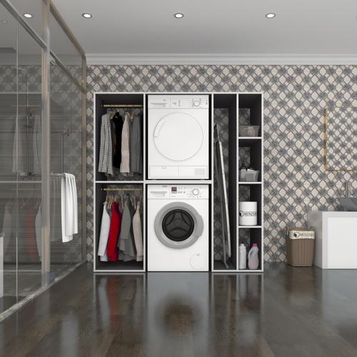 çamaşır-kurutma makinesi dolabı ve giysi dolabı cevheri sağ gri 180*170*60  banyo