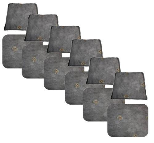 Knsz minder seti 6 lı zng&mğr&uslu gri işlemeli kumaş tel bar sandalyesi oturma ve sırt minderi set