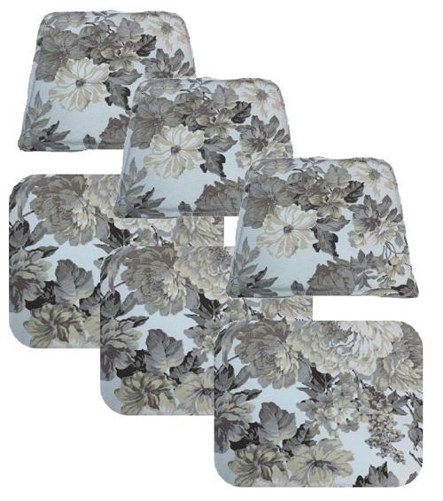 Knsz minder seti 3 lü zng&mğr&uslu çiçek gri kumaş tel bar sandalyesi oturma ve sırt minderi set