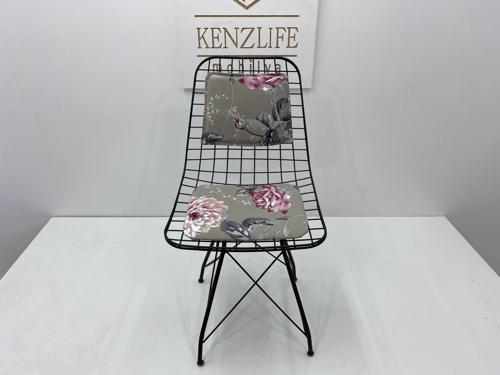 Knsz kafes tel sandalyesi 1 li mazlum syhyaprak gri kumaş sırtminderli ofis cafe bahçe mutfak