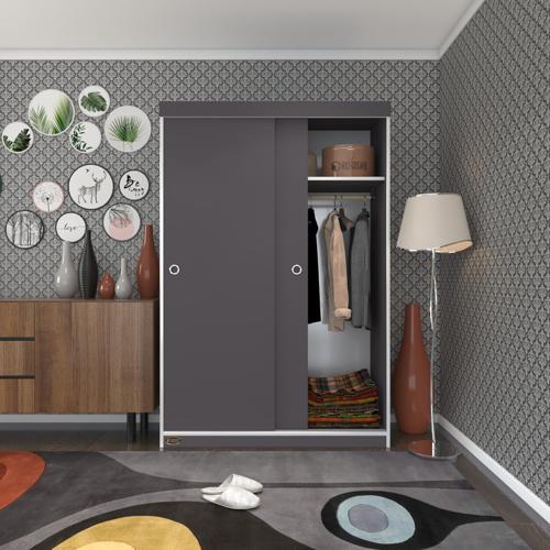 gardırop sürgülü kapaklı kapılı karanfil120 gri gardolap dolap