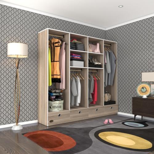 giysi dolabı 4 bölmeli 4 çekmeceli kamil 182*200*42 crd dolap kapaksız