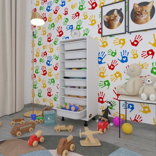 sepetli mutfak dolabı ruberu byz 110x45x30 banyo oyuncak çamaşır beyaz 8 li sepet