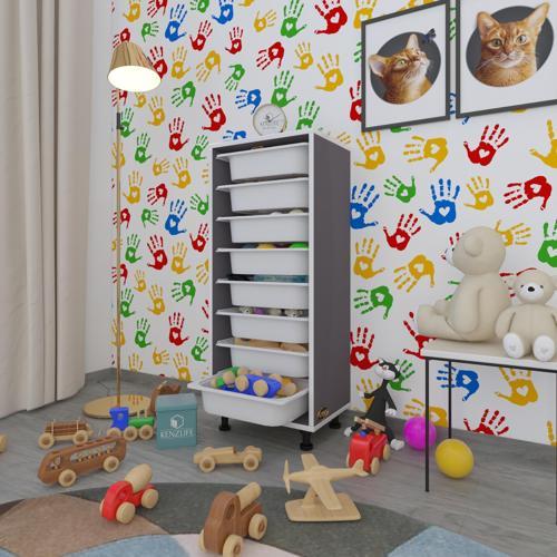 sepetli mutfak dolabı ruberu gri 110x45x30 banyo oyuncak çamaşır beyaz 8 li sepet