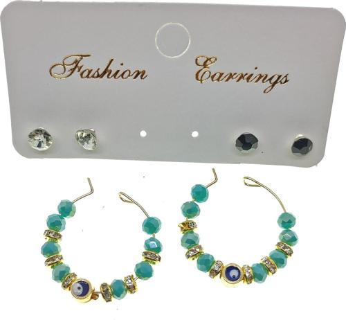 Altın Renk Turkuaz Boncuk Şık Sallantılı El İşi Kombin Küpe - 2241