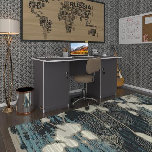 ofis masası masi oka gri 75*150*60 kilitli kapaklı dolap çiftli bilgisayar çalışma masası