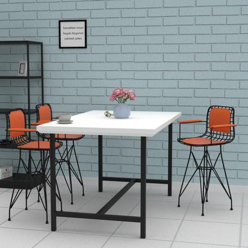 Knsz ufak boy tel bar sandalyesi 1 li uslu syhtrn kolçaklı sırt minderli 55 cm oturma yüksekliği mutfak bahçe cafe ofis