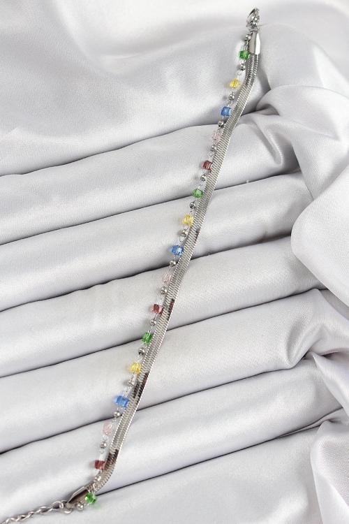 Gümüş Renk Karışık Renkli Kristal Taşlı Kadın Bileklik - EBJ250620W35621