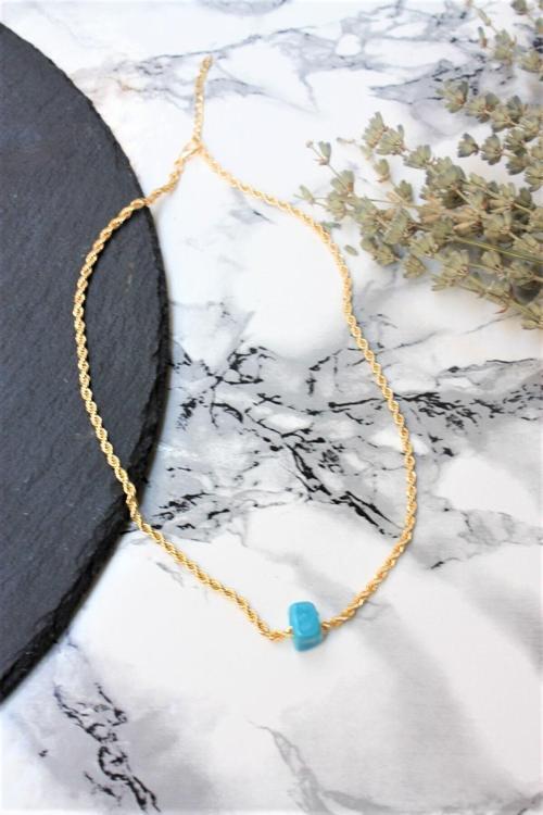 Burgu Gold Kaplama Hasır Zincir Bodrum Taşlı Kolye - 160