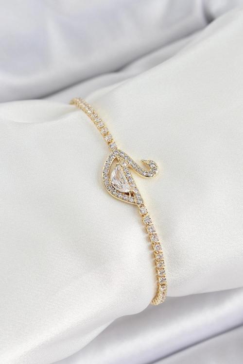 Pirinç Gold Renk Zirkon Taşlı Kuğu Model Kadın Bileklik - EBJ250620W35604