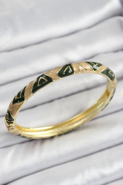 Mineli Pirinç Kahverengi Siyah Geometrik Desenli Kadın Kelepçe - EBJ250620W35693