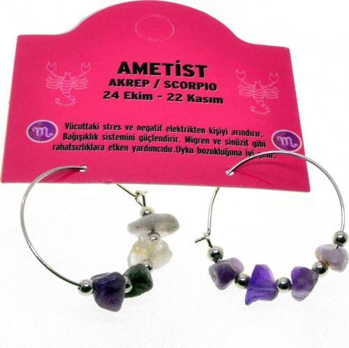 Doğaltaş Akrep Burçu Ametist Taşı Burç Küpe - 2330
