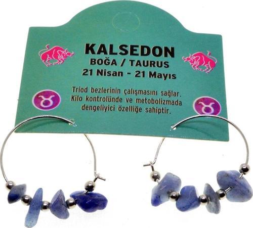 Doğaltaş Boğa Burçu Kalsedon Taşı Burç Küpe - 2334