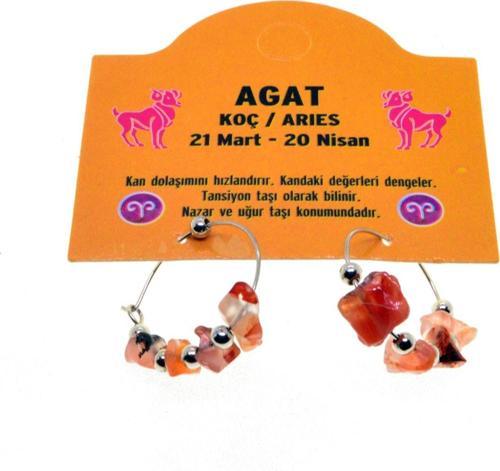 Doğaltaş Koç Burçu Agat Taşı Burç Küpe - 2336
