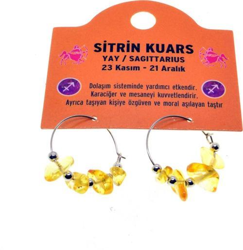 Doğaltaş Yay Burçu Sitrin Kuars Taşı Burç Küpe - 2342