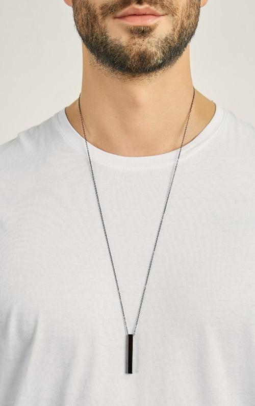 Erkek Siyah Kaplama Çubuk Kolye - 44