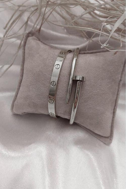 Gümüş Renk Çivi Ve Cartier Bileklik Set 843