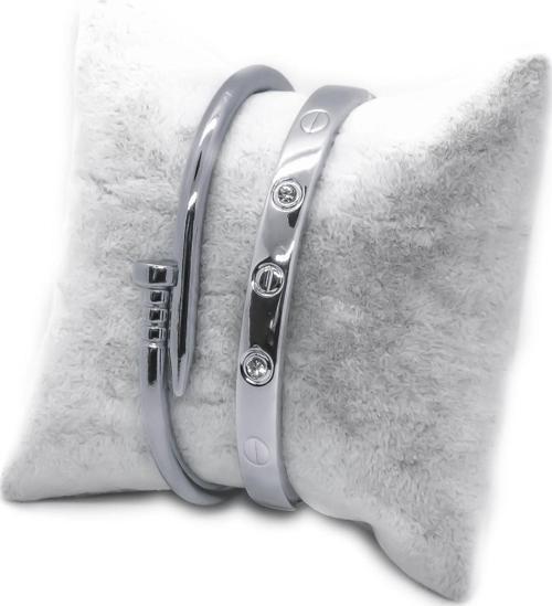 Gümüş Renk Çivi Ve Taşlı Cartier Bileklik Set - 945