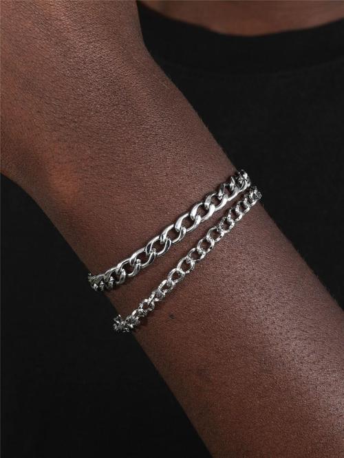 Gümüş Renk Unisex İnce Ve Kalın Cadena Kombin Bileklik -  2130