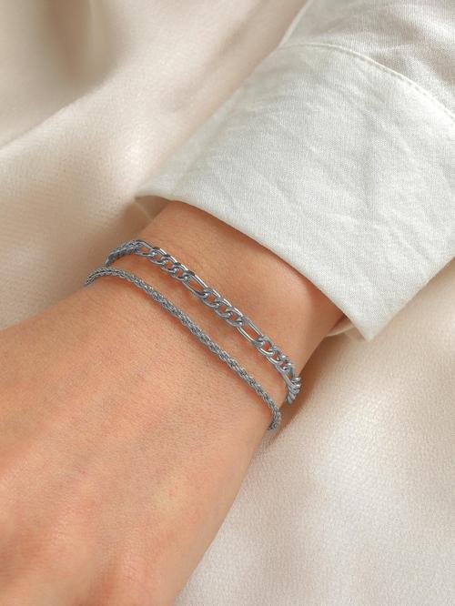 Gümüş Renk Unisex Şavin Ve Burgu Kombin Bileklik - 2123