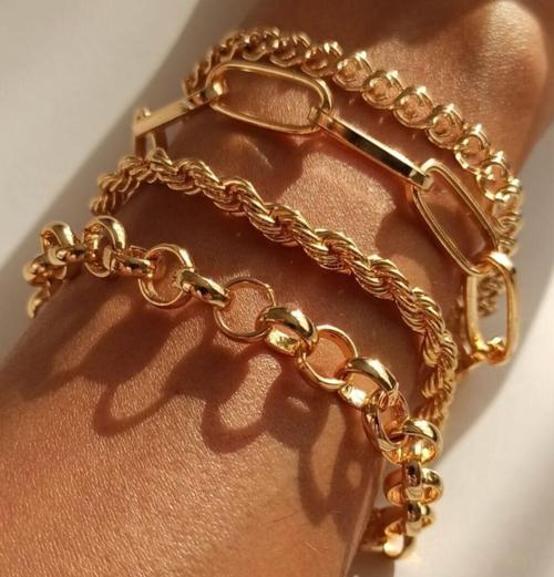 Kadın Altın İtalyan Zincirli Burgulu Kombin Bileklik - 242