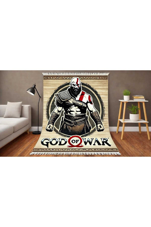 Godofwar Temalı Leke Tutmaz Kaydırmaz Taban Halı Tay Tüyü Hissi Dokulu
