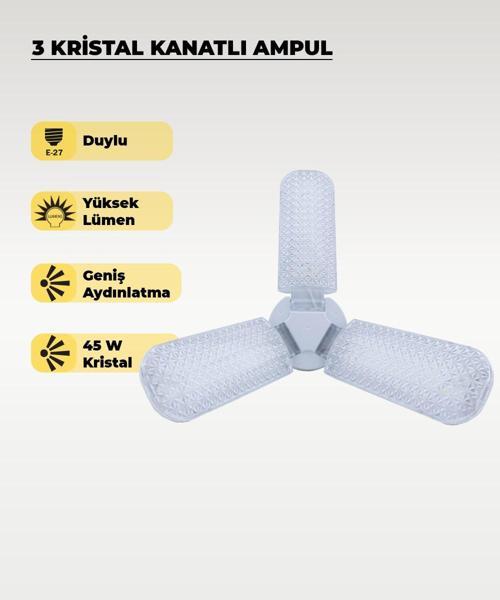 45W Kristal 3 Kanatlı Pervane Ampul 6500K Beyaz Işık