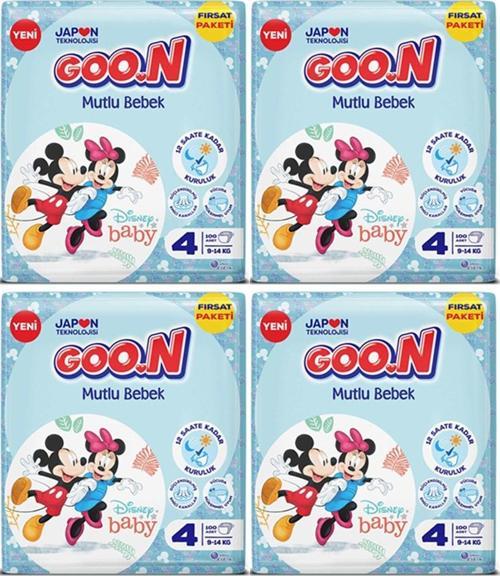 Goon Mutlu Bebek Fırsat Paketi 4 Numara 9 - 14 kg 100' Lü 4 Paket 400 Adet