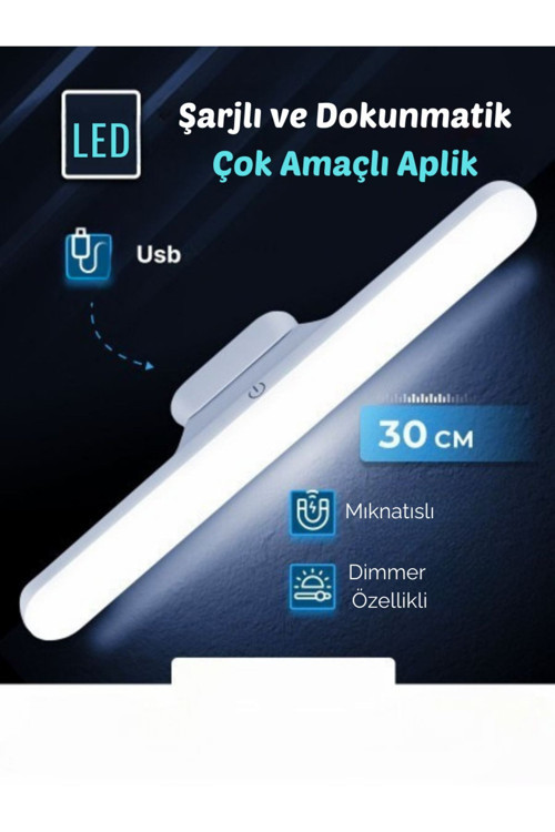 Dokunmatik Led Usb Şarjlı Aplik Kablosuz Mıknatıslı Lamba 3 Farklı Işık Rengi