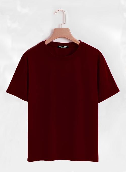 Unisex Oversize Bisiklet Yaka Düz Basic T-Shirt - BORDO