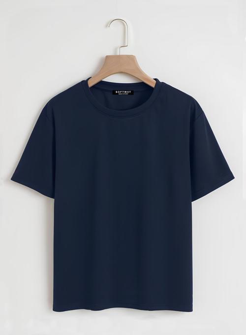 Unisex Oversize Bisiklet Yaka Düz Basic T-Shirt - LACİVERT