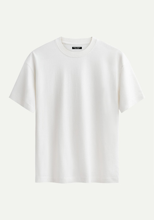 Unisex Bisiklet Yaka %100 Organik Pamuklu Kalın Dokulu Düz Oversize T-shirt - EKRU