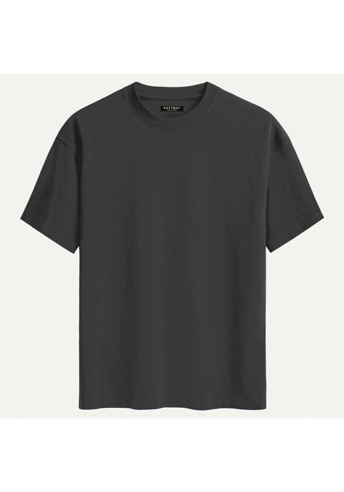 Unisex Bisiklet Yaka %100 Organik Pamuklu Kalın Dokulu Düz Oversize T-shirt - FÜME